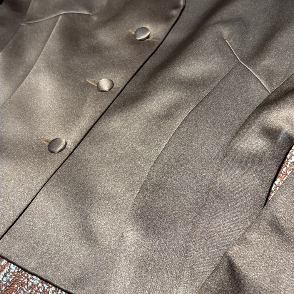 Chocolate Brown Satin Blazer fitted women’s blazer shiny button front structured - Picture 9 of 15
